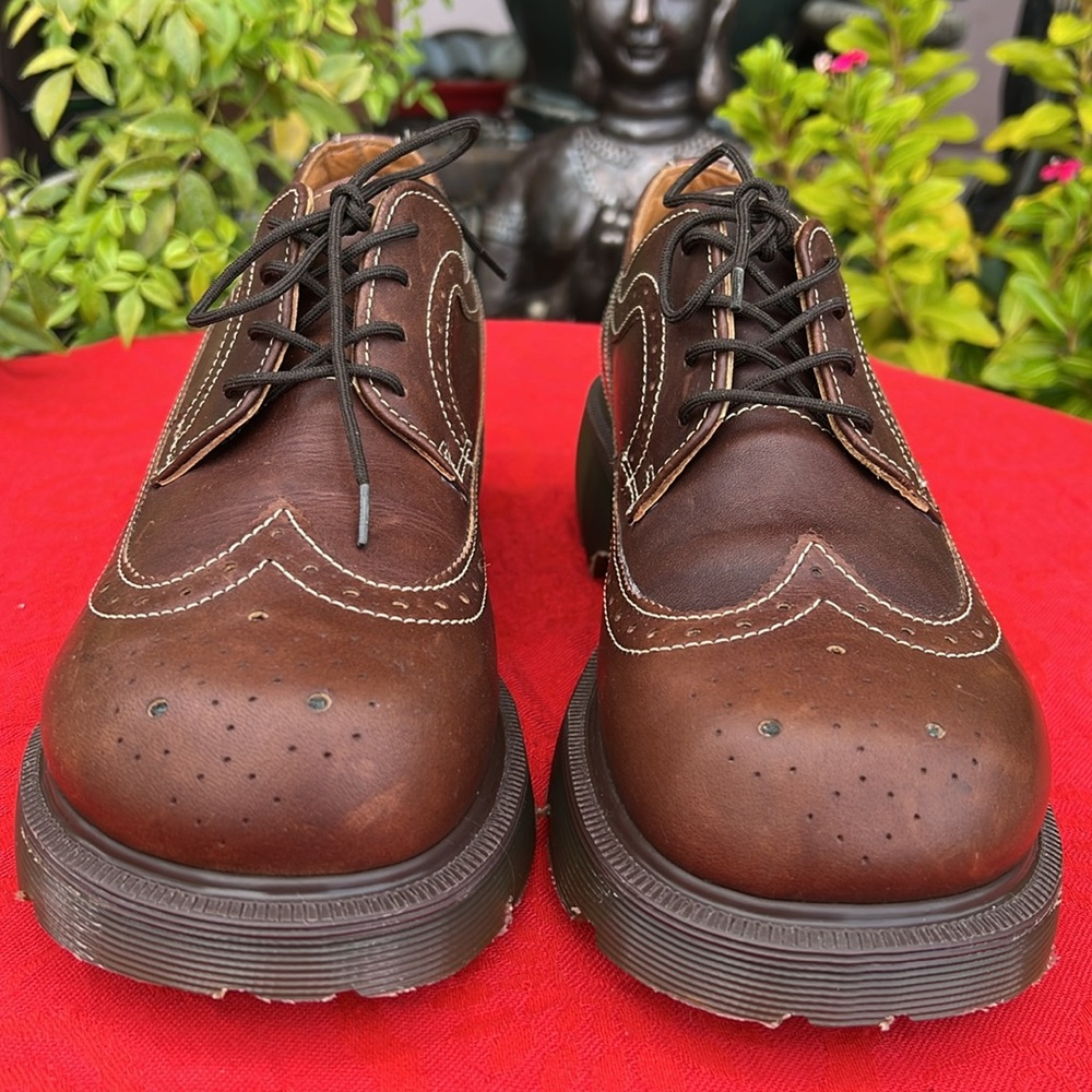 🏴 Vintage Dr. Martens MIE Platform Babydoll Brogue Brown Wingtips UK 7 - Picture 10 of 17